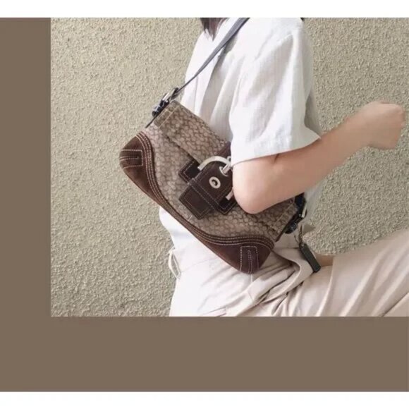 Coach Brown Shoulder Bag Rare Y2K Vintage SoHo with Monogram sm. "C's" near new - Picture 1 of 16